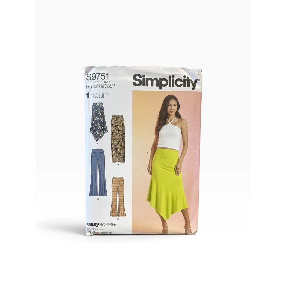 Simplicity S9751 Skirt Pants US 14-22 Modern Easy-to-Sew Knit Pull-On UNCUT FF
